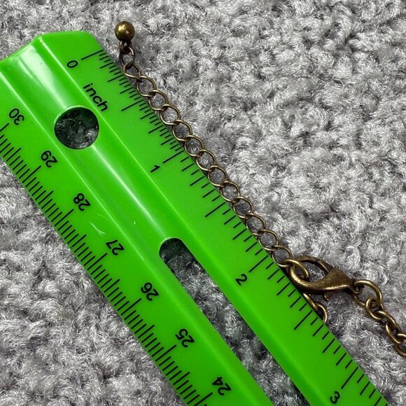 Green & Bronze Pendant Necklace Textured Metal Design on Chain 18 Inches Long - Picture 8 of 16